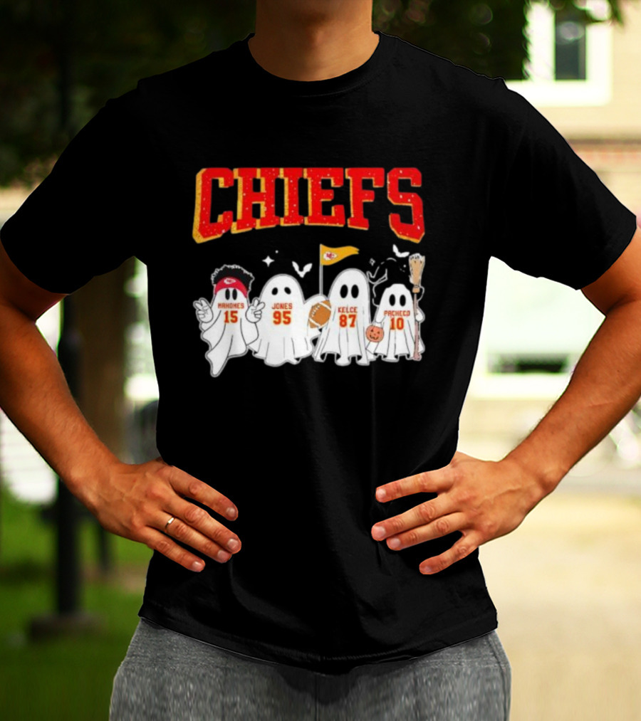 Kansas City Chiefs Halloween Mahomes Jones Kelce Pacheco Ghosts T-Shirt