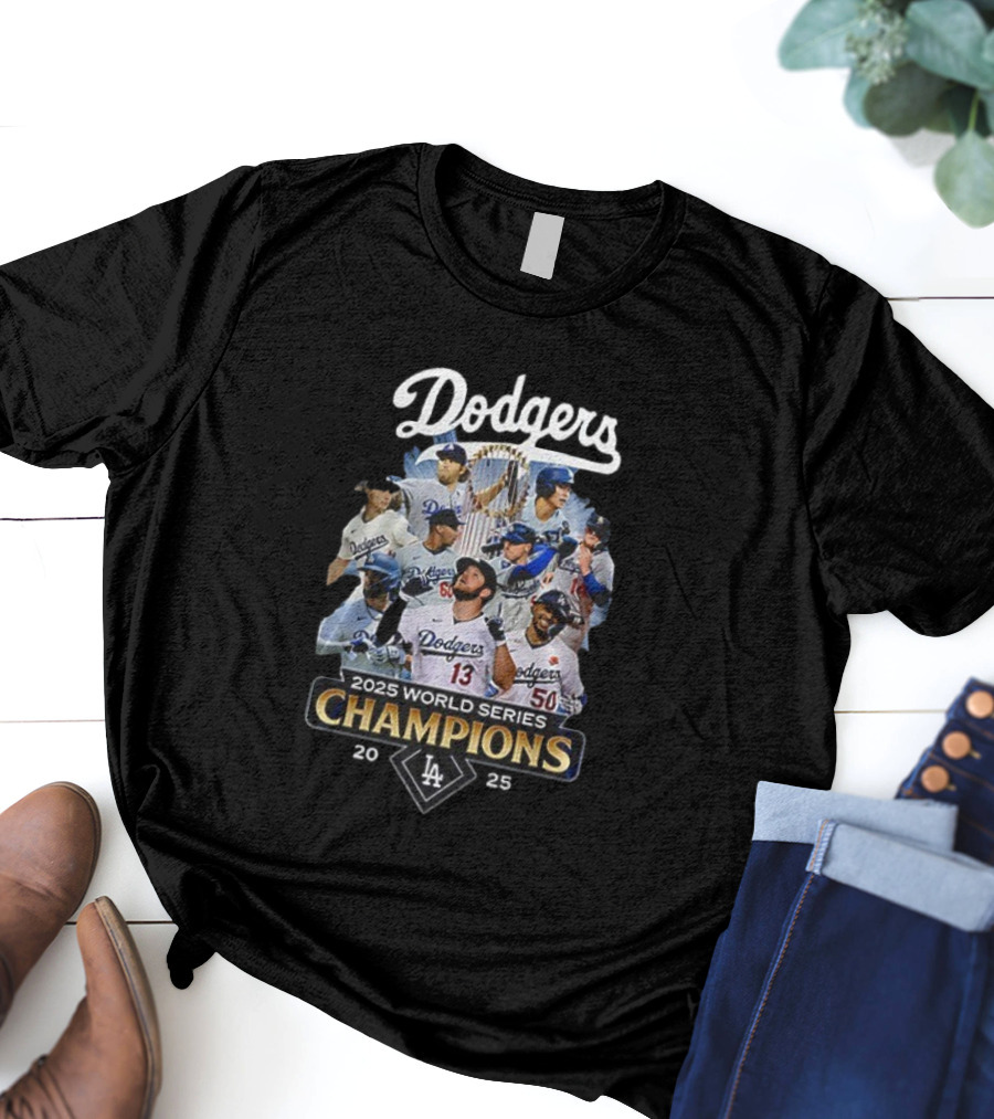 Dodgers 2025 World Series Champions Team Collage T-Shirt