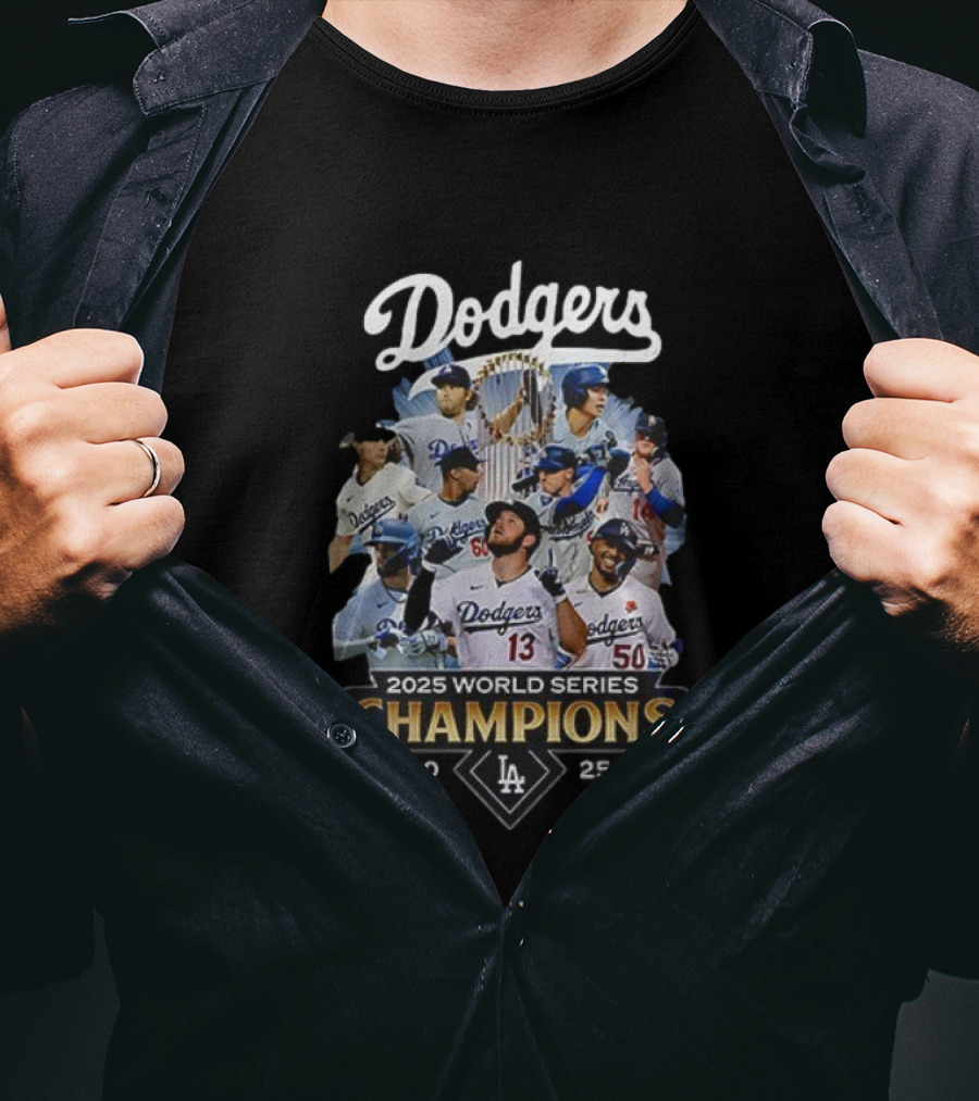 Dodgers 2025 World Series Champions Team Collage T-Shirt