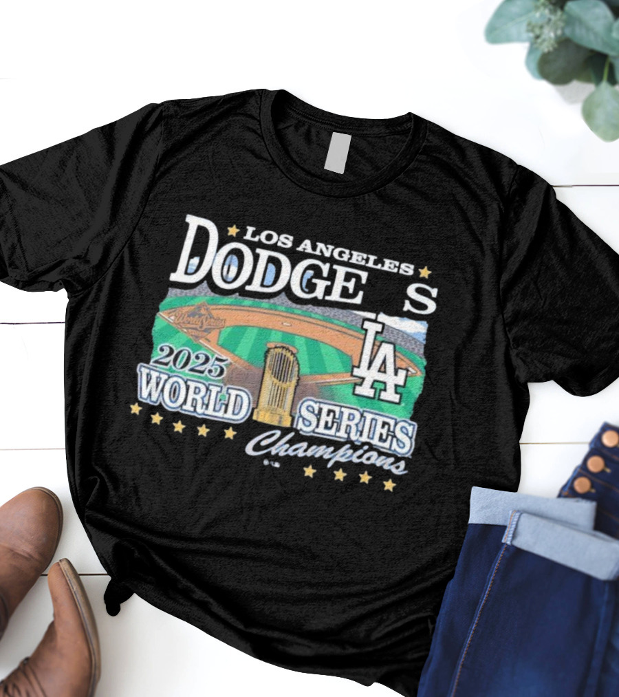 Los Angeles Dodgers 2025 World Series Champions LA Logo Stadium Imagery T-Shirt