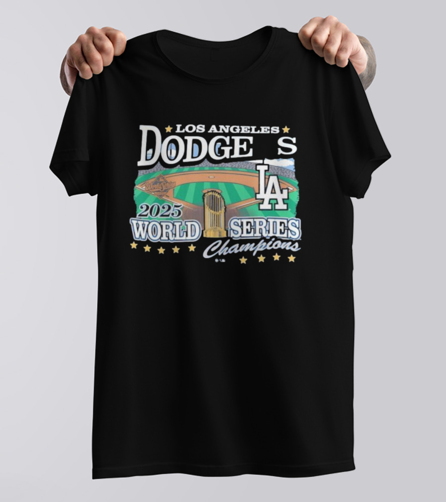 Los Angeles Dodgers 2025 World Series Champions LA Logo Stadium Imagery T-Shirt