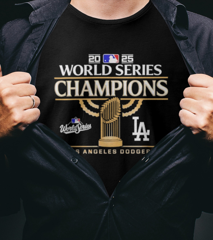 Los Angeles Dodgers 2025 World Series Champions Celebration MLB Trophy LA T-Shirt
