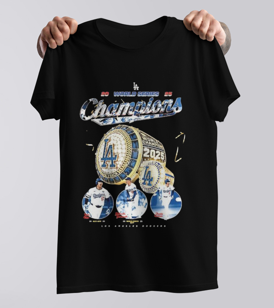 Los Angeles Dodgers 2025 World Series Champions Back 2 Back Ring Edition T-Shirt