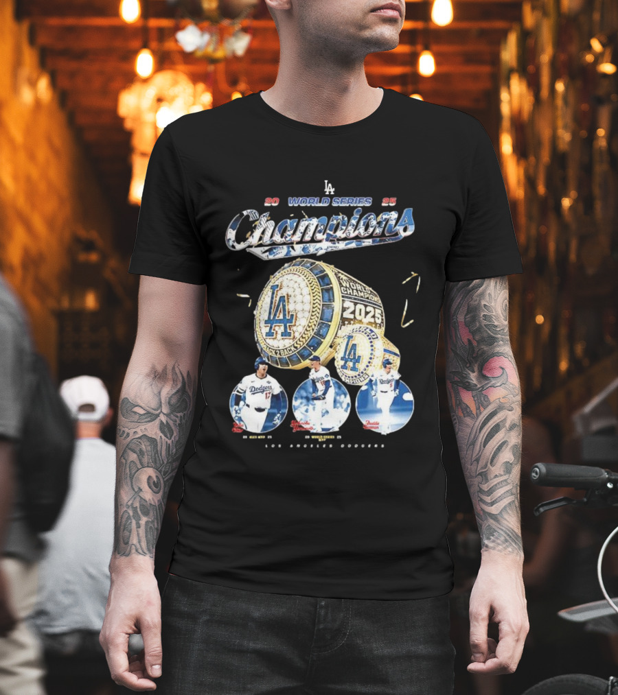 Los Angeles Dodgers 2025 World Series Champions Back 2 Back Ring Edition T-Shirt