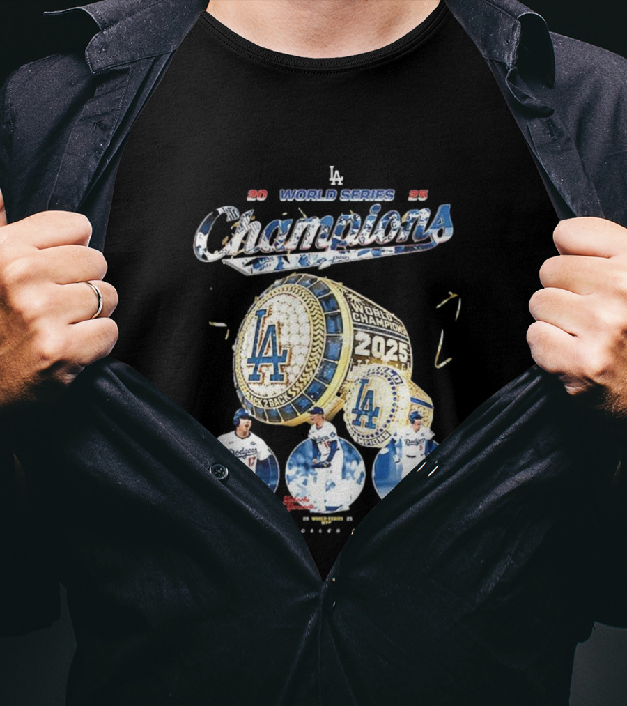 Los Angeles Dodgers 2025 World Series Champions Back 2 Back Ring Edition T-Shirt