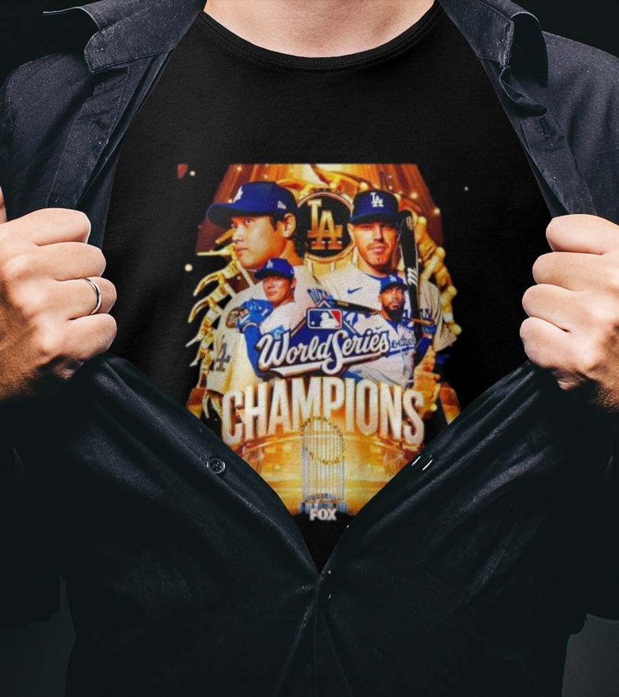 Los Angeles Dodgers 2025 World Series Champions MLB Logo Fox Sports Coverage T-Shirt
