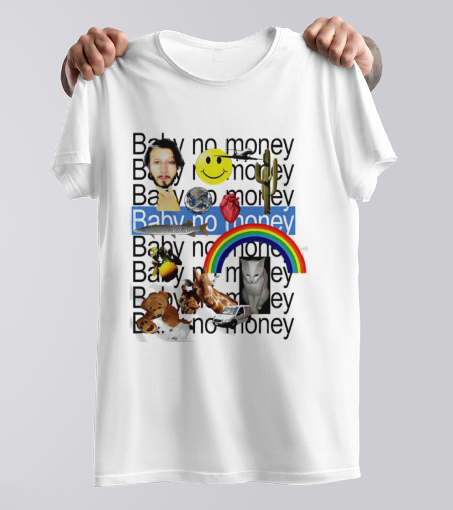 Baby No Money Smiley Face Rainbow Cat Cactus Heart Emojis T-Shirt