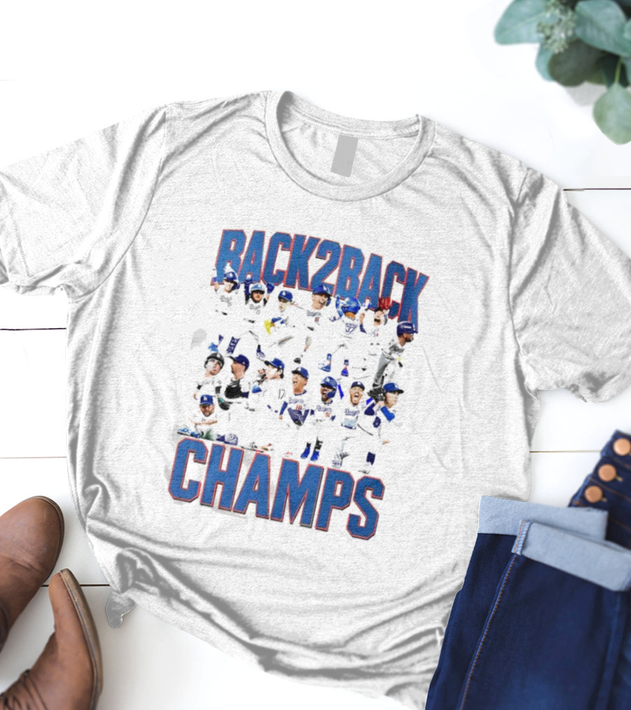Back 2 Back LA Dodgers Champs Team Celebration T-Shirt