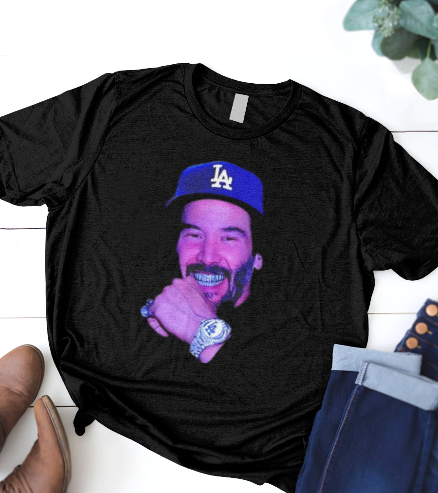 LA Dodgers Keanu Reeves Diamond Grill Bling T-Shirt