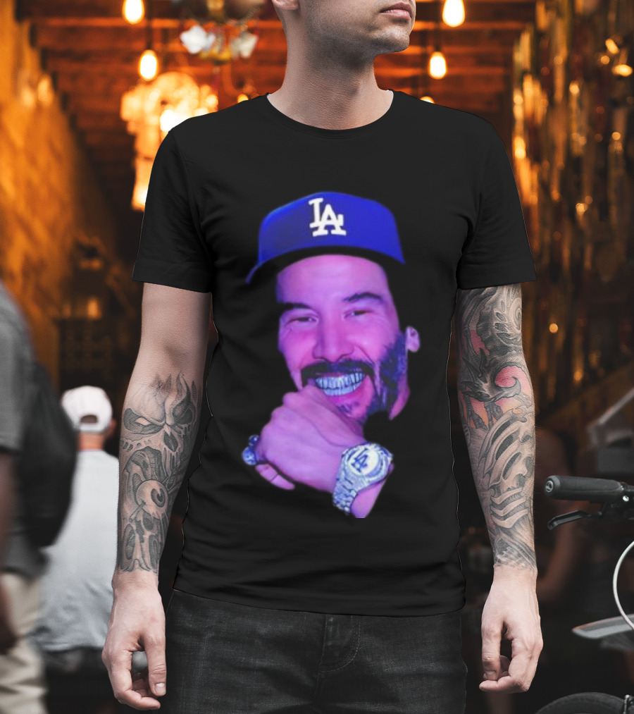 LA Dodgers Keanu Reeves Diamond Grill Bling T-Shirt