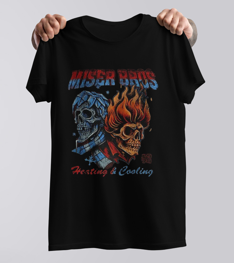 Miser Bros 1974 Skull Fire Ice Heating Cooling T-Shirt