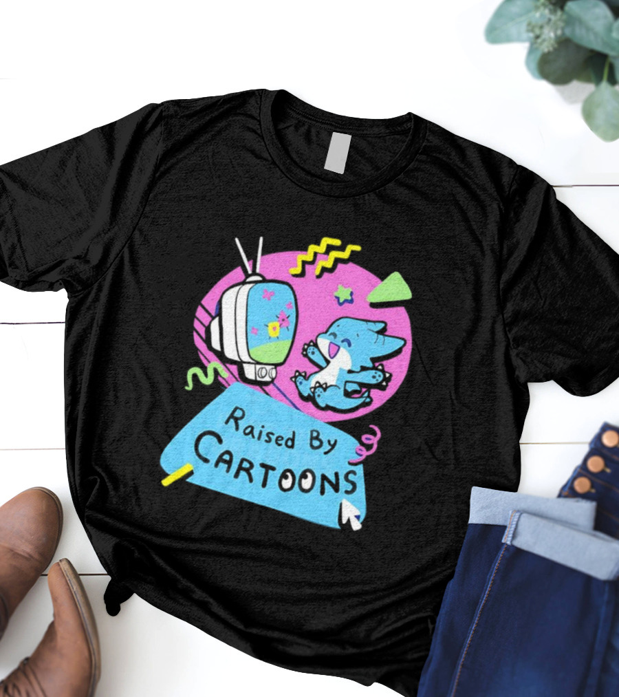 Raised By Cartoons Dragons Vibrant TV Retro Style T-Shirt