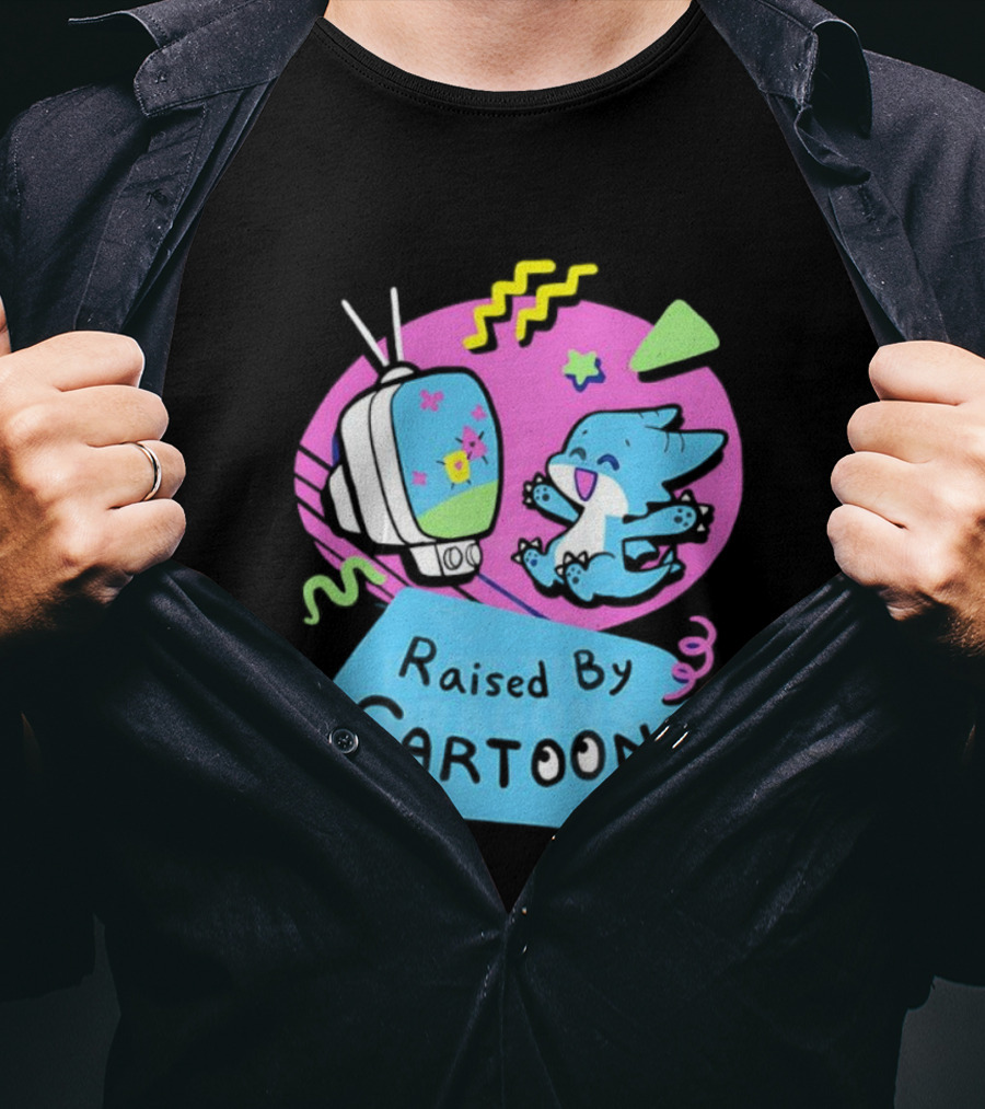 Raised By Cartoons Dragons Vibrant TV Retro Style T-Shirt