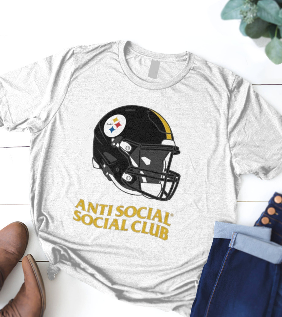 Anti Social Social Club Pittsburgh Steelers NFL Helmet Collaboration T-Shirt