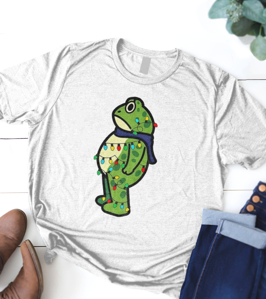 Political Portland Frog Merry Resistmas Christmas Lights Holiday T-Shirt