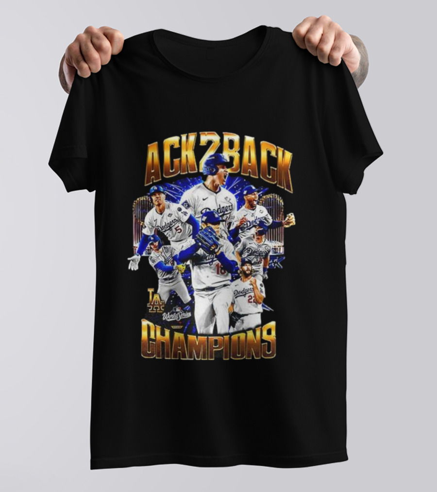 Los Angeles Dodgers World Series Back 2 Back Champions Player Trophy T-Shirt