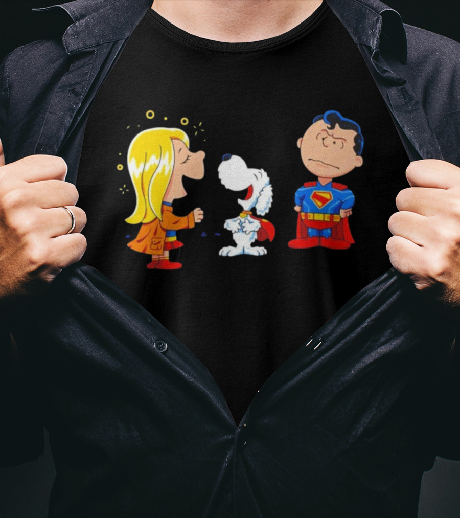 Supergirl Krypto And Superman Peanuts Style Kryptonuts Crossover T-Shirt
