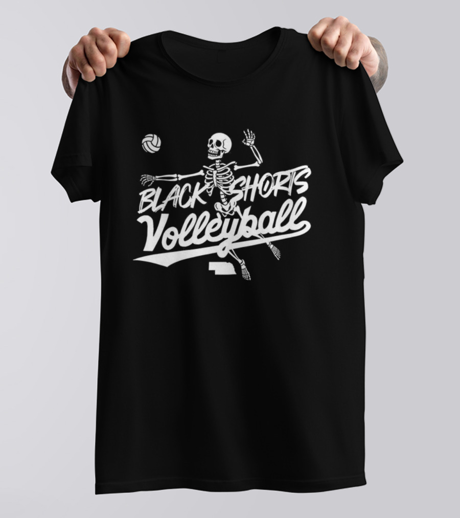 Black Shorts Volleyball Skeleton Nebraska Cornhuskers T-Shirt
