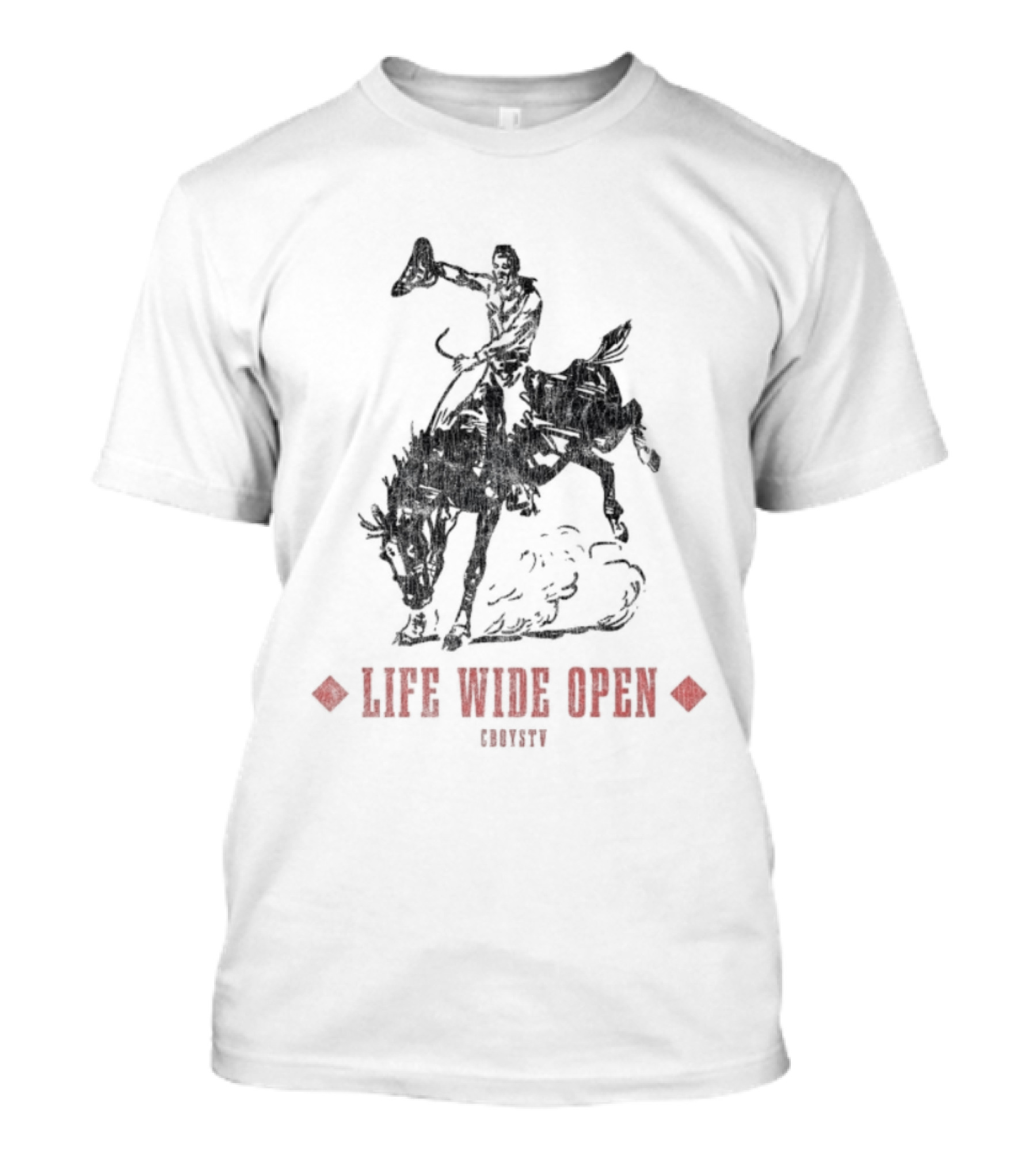 Cboystv Life Wide Open Cowboy Riding Bull T-Shirt