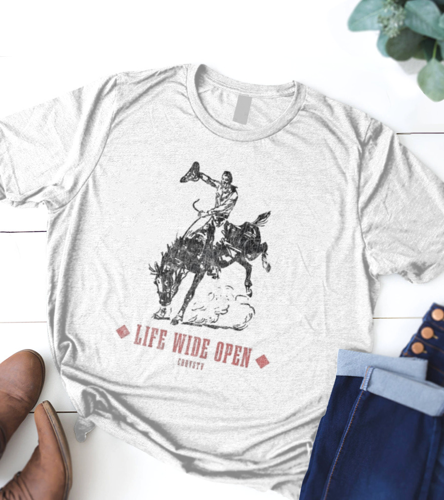 Cboystv Life Wide Open Cowboy Riding Bull T-Shirt