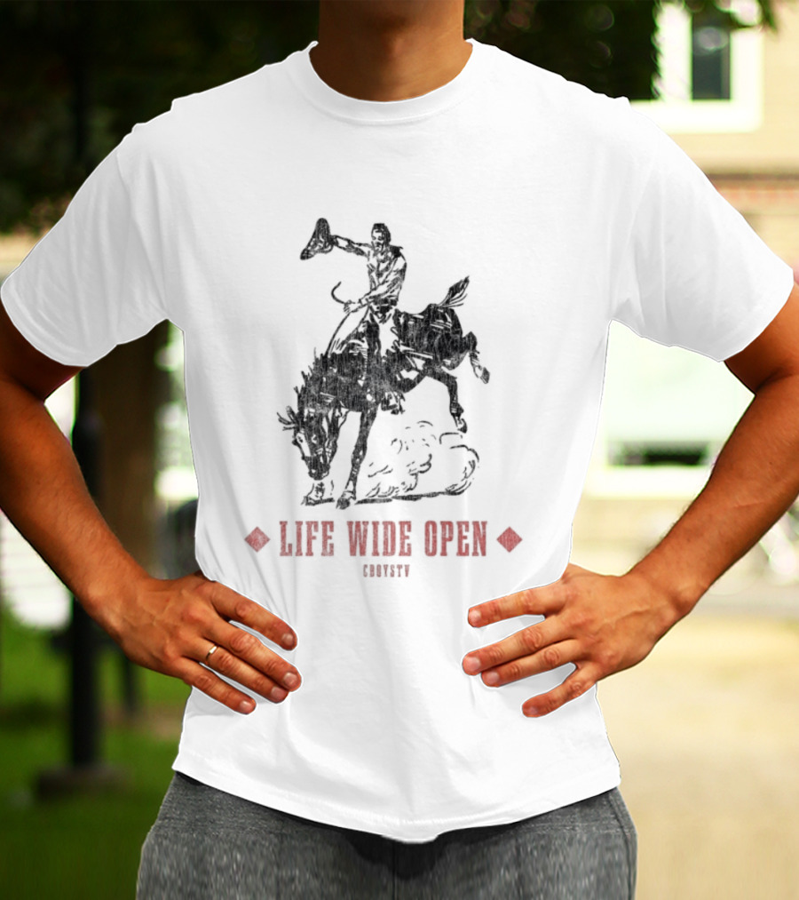 Cboystv Life Wide Open Cowboy Riding Bull T-Shirt