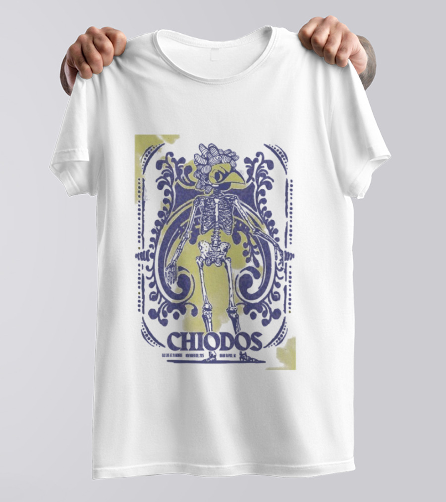 Chiodos Grand Rapids MI 11 6 2025 Skeleton Bird Design T-Shirt