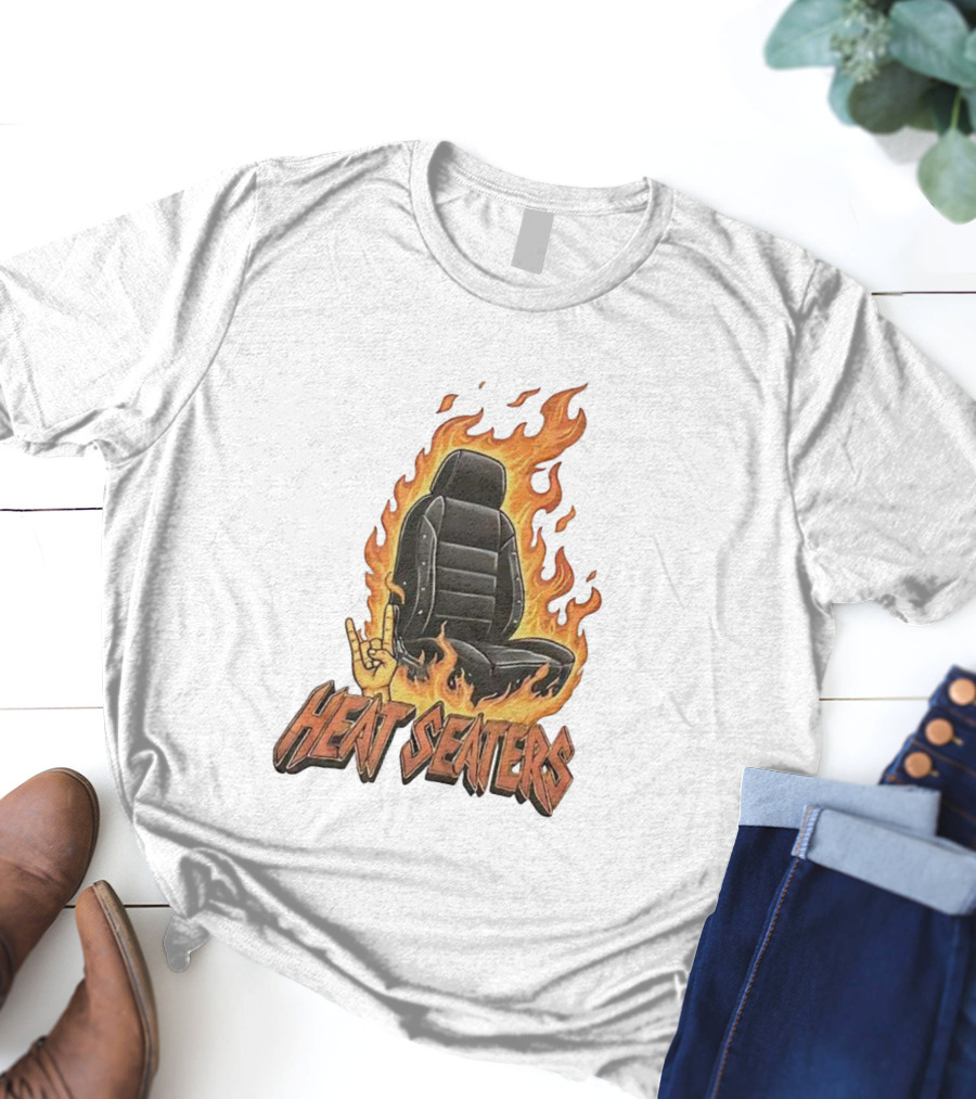 Heat Seaters Flaming Car Seat Rock Emoji T-Shirt