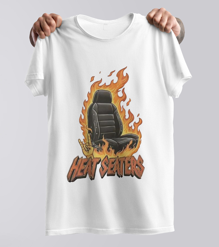 Heat Seaters Flaming Car Seat Rock Emoji T-Shirt