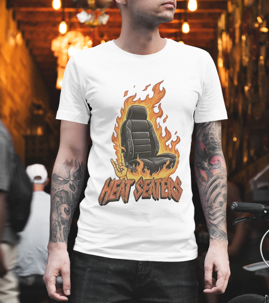 Heat Seaters Flaming Car Seat Rock Emoji T-Shirt