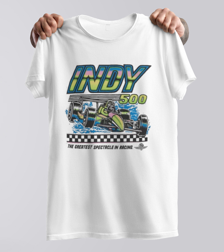 Indianapolis Motor Speedway Indy 500 Greatest Spectacle In Racing Neon Car T-Shirt