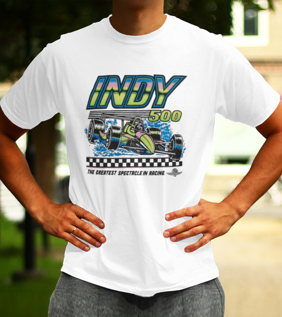 Indianapolis Motor Speedway Indy 500 Greatest Spectacle In Racing Neon Car T-Shirt