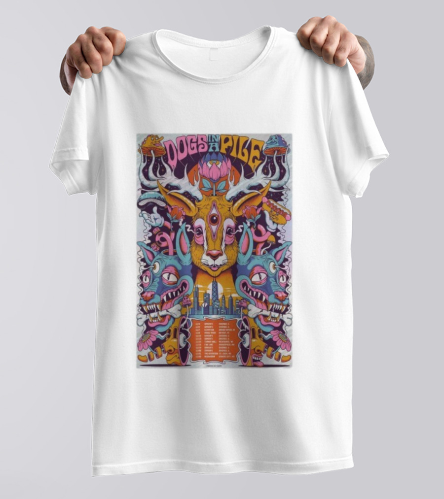 Dogs In A Pile Midwest Tour 2025 Chris Gipple Psychedelic Art Chicago Grand Rapids Detroit Autumn T-Shirt