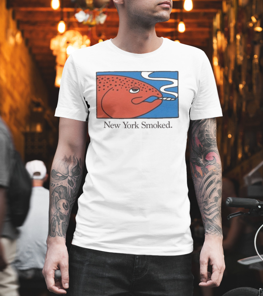 New York Smoked Fish OnlyNY Salmon Illustration Blue Background T-Shirt
