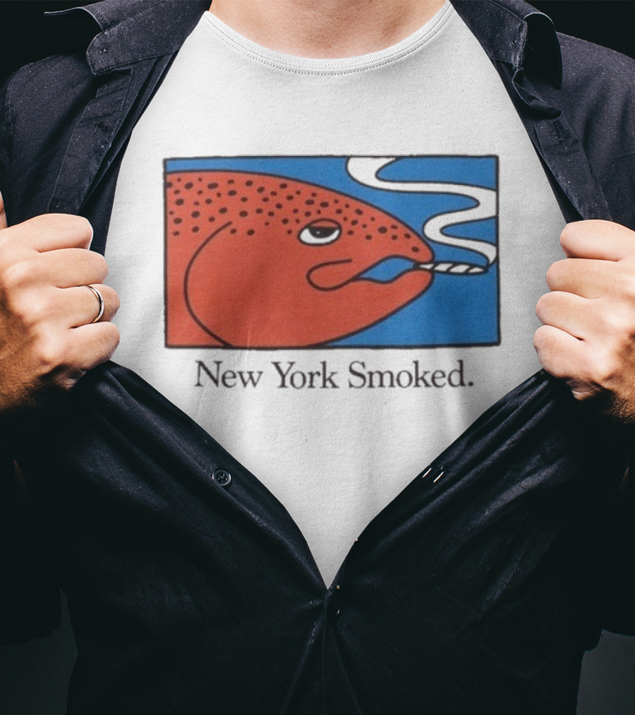 New York Smoked Fish OnlyNY Salmon Illustration Blue Background T-Shirt