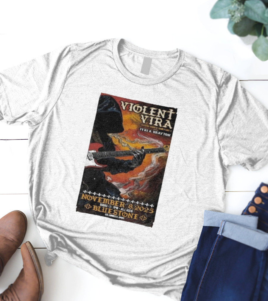 Violent Vira Chasing Ghosts Tour Part II November 8 2025 Bluestone Columbus OH Ivri & Brayton Guitar T-Shirt