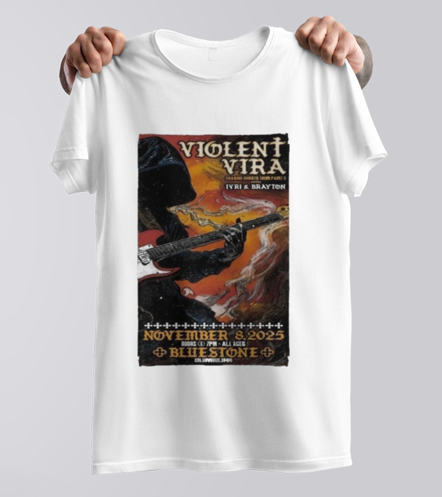 Violent Vira Chasing Ghosts Tour Part II November 8 2025 Bluestone Columbus OH Ivri & Brayton Guitar T-Shirt