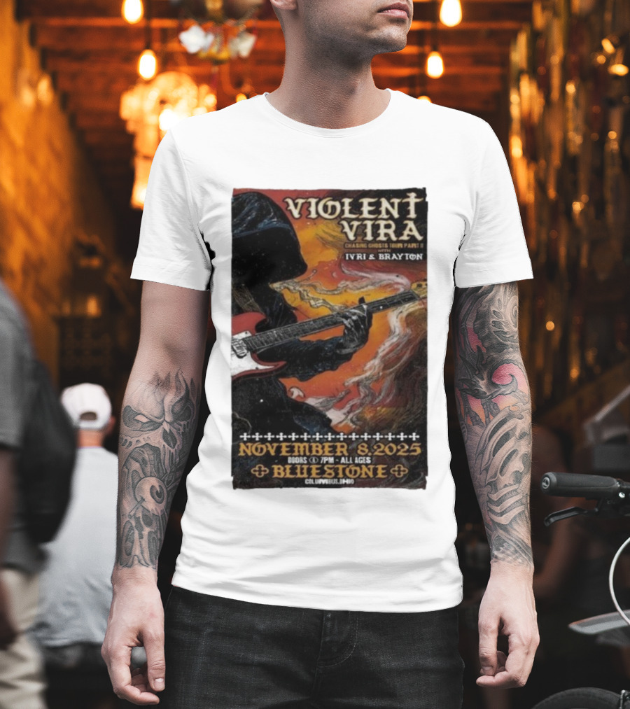 Violent Vira Chasing Ghosts Tour Part II November 8 2025 Bluestone Columbus OH Ivri & Brayton Guitar T-Shirt
