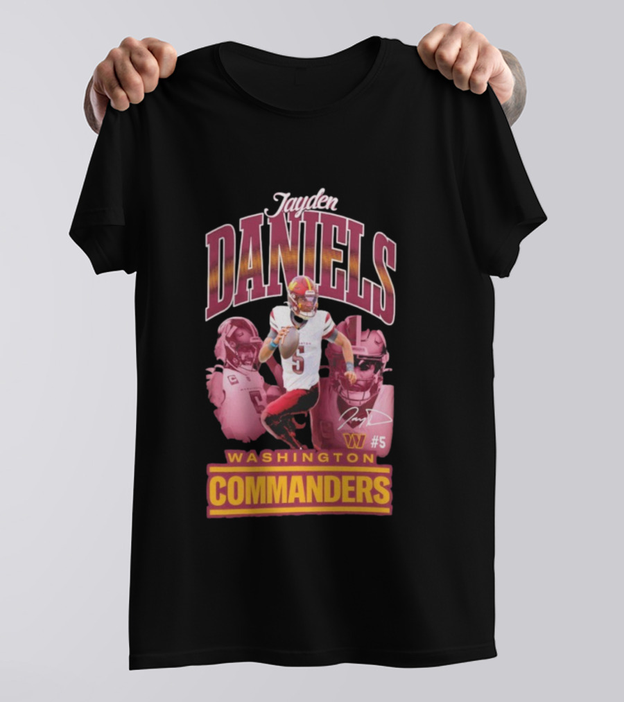 Jayden Daniels Washington Commanders #5 W Logo Football Image T-Shirt