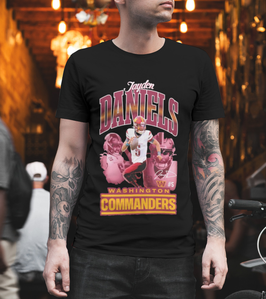 Jayden Daniels Washington Commanders #5 W Logo Football Image T-Shirt