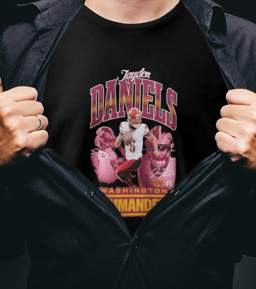 Jayden Daniels Washington Commanders #5 W Logo Football Image T-Shirt