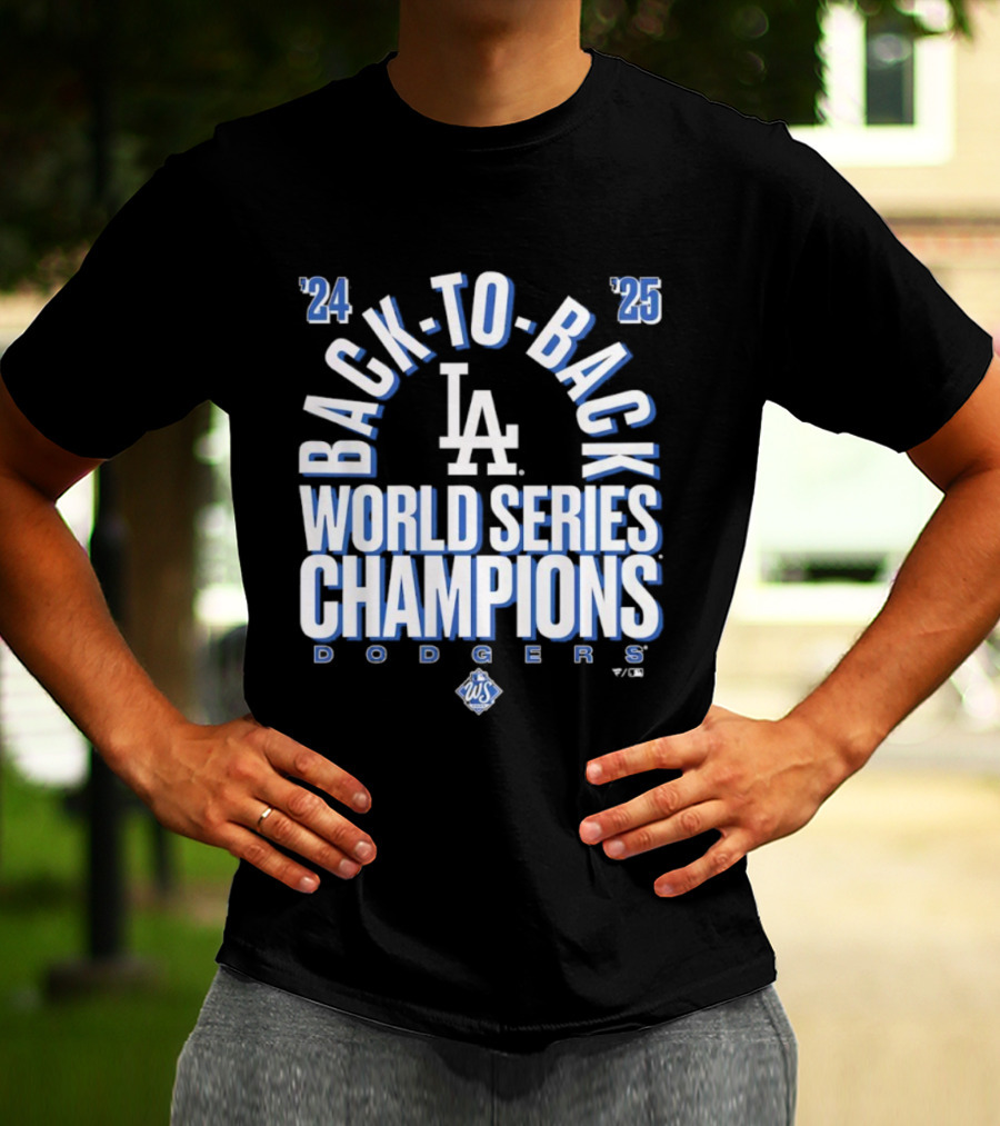 Los Angeles Dodgers 24 25 Back To Back World Series Champions LA Logo T-Shirt