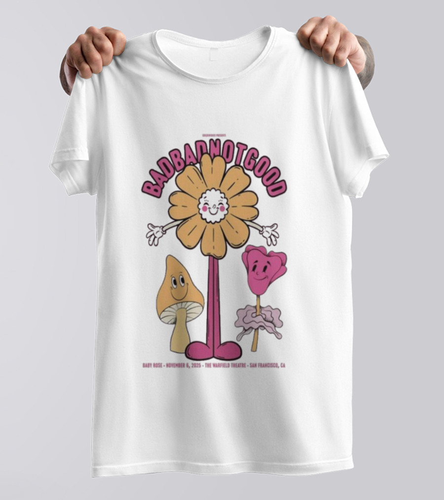 Badbadnotgood November 6 2025 Concert San Francisco Cartoon Flower Characters T-Shirt