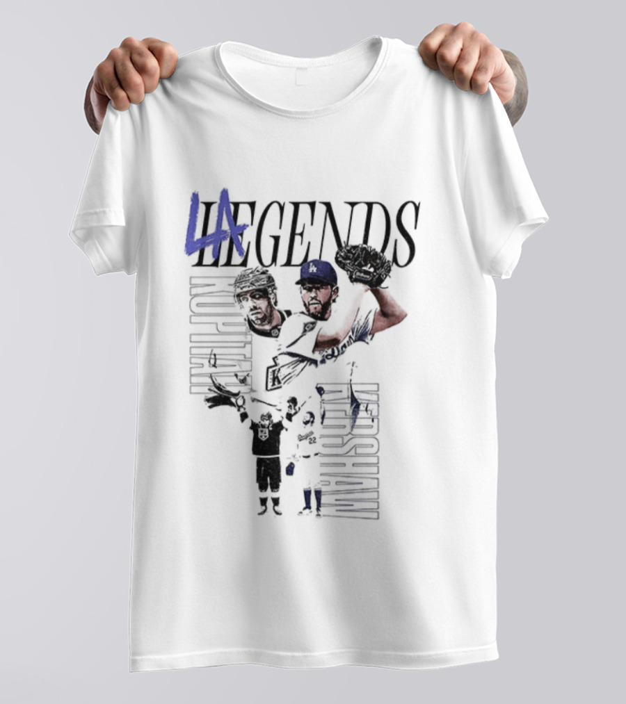 LA Legends Clayton Kershaw Los Angeles Dodgers Anze Kopitar Los Angeles Kings Tribute T-Shirt