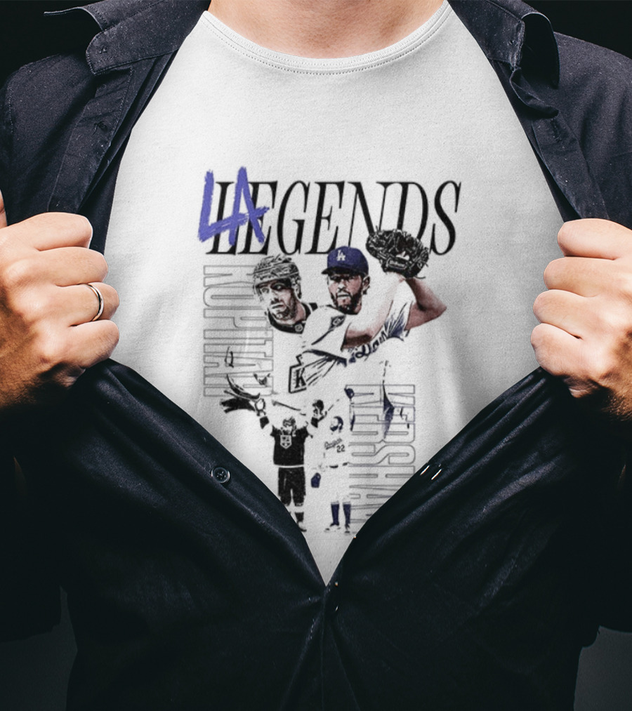LA Legends Clayton Kershaw Los Angeles Dodgers Anze Kopitar Los Angeles Kings Tribute T-Shirt