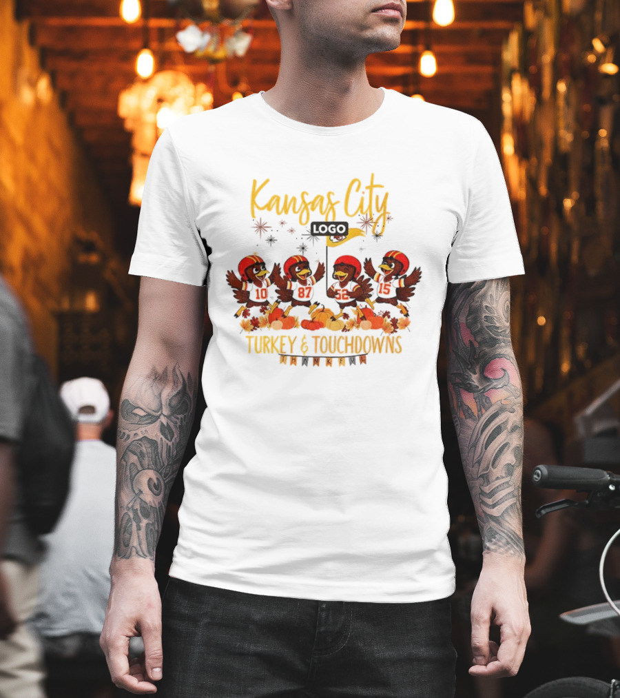 Kansas City Chiefs Turkey And Touchdowns NFL Thanksgiving Football T-Shirt