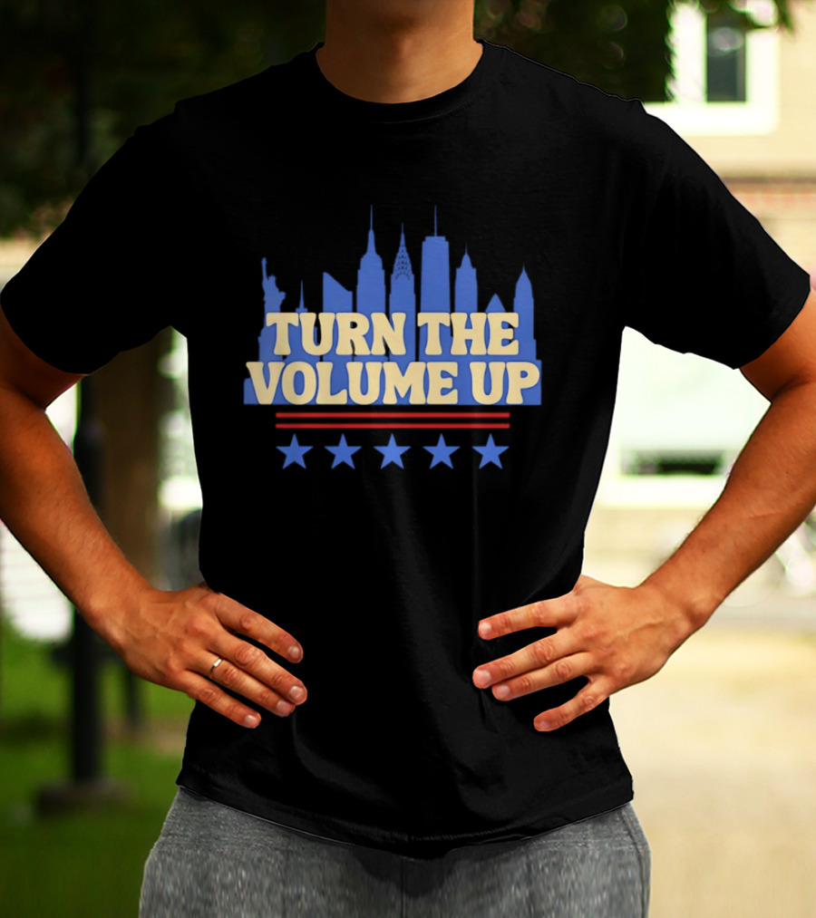 Turn The Volume Up City Skyline USA Stars And Stripes T-Shirt