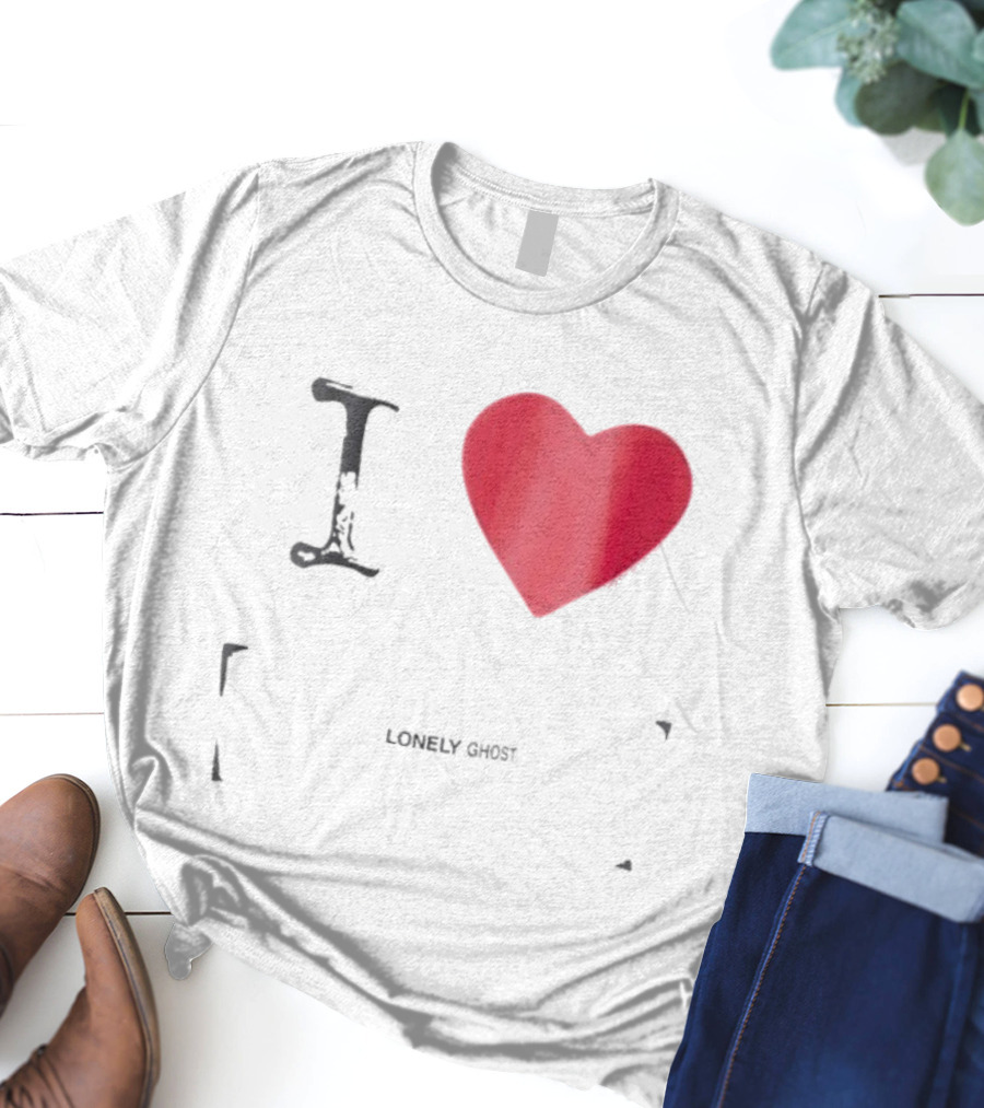 I Love Lonely Ghost Heart Stamp T-Shirt