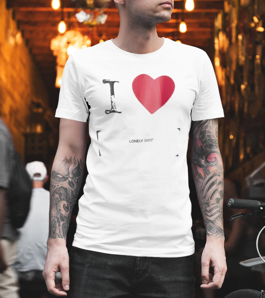 I Love Lonely Ghost Heart Stamp T-Shirt
