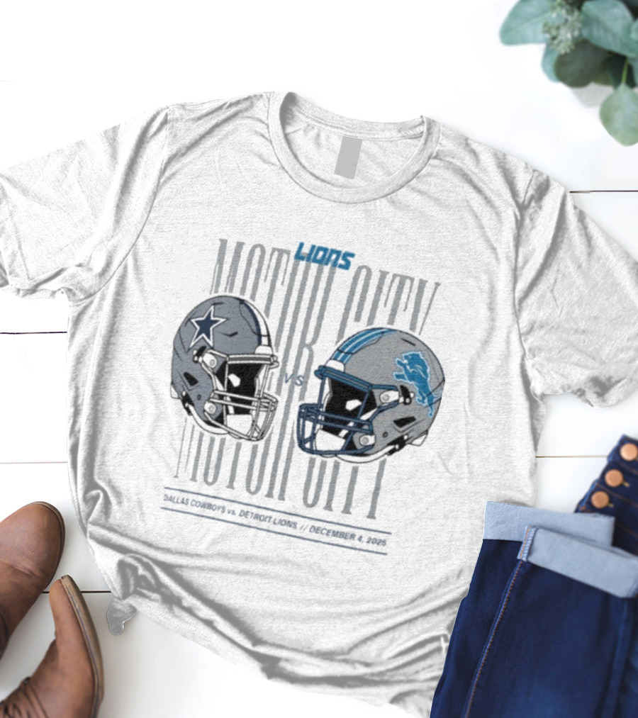 Dallas Cowboys Detroit Lions Motor City December 4 2025 Helmets Showdown T-Shirt
