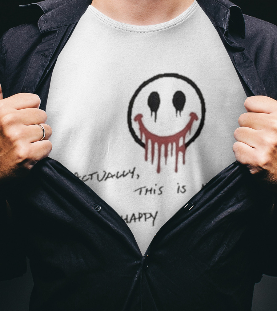 Paul Wesley Actually This Is My Happy Face Smiley Dripping Red T-Shirt